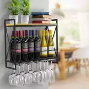 Wall Mounted Wine Rack and Wine Glass Shelf Rustic Modern Space Saver Home Bar