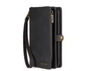 C02 Black Lanyard Zipper Smartphone Leather Case Detachable Multilayer Card Wallet Phone Cover Holder Type for IPhone 12mini