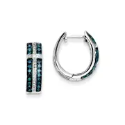 14k White Gold Blue and White Real Diamond Hinged Hoop Earrings