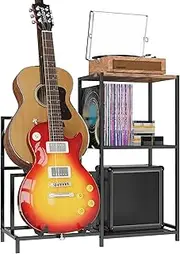 VGMiu Guitar Stand, Multiple Guitar Rack Holder with 3-tier Storage Shelf, Guitars Display Rack for Acoustic, Electric, Bass, Amp Accessories Display Stand for Music Room Studio Home Black