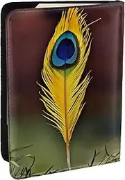 [EdWal] Feather Print Passport Cover with Credit Card Holder Leather Passport Case, for Women Men Family ID Travel, Black, One Size