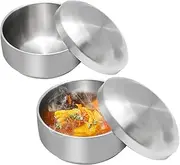 Aynaxcol Stainless Steel Rice Bowl with Lid, Set of 2, for Korean Kitchen Restaurant, Double-Walled Metal Bowls, Multi-Purpose Insulated Soup Bowls Snacks Bowls (11.5cm Silver)