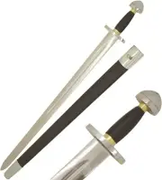 39" 8th Century Anglo Saxon Tempered Viking Sword w/ Leather Scabbard