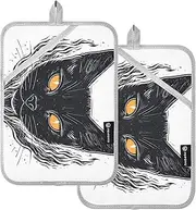 Black Cat Orange Eyes Potholders Set of 2 Heat Resistant Pot Holder Potholders Sets for Kitchens Heat Resistant