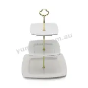 Embossed Pierced White 3 Tier Porcelain Cake Stand Serving Plate - PSL2001