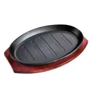 Cast Iron Steak Fajita Plate Set with wood Plate for Steak PizzaEllipse Groov...