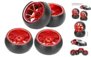 RC Car Tires Set, 4Pcs Remote Control Metal Wheel Hub Drift Tires Red