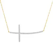 10k Yellow Gold Round Diamond Horizontal Cross Pendant 1/6 Cttw