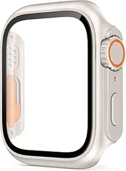 FFHAO PC Firm Cover for Apple Watch Case 45mm 41mm 44mm 40mm 42mm 38mm Glass Appearance Upgrade Ultra iWatch Series 8 7 SE SE2 6 5 4 3 (Color : Starlight, Size : 38mm)