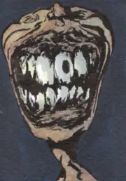 ACEO Original Art - Shit Eating Grin - by KMO miniature card surreal drawing