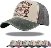 [YULOONG] Vintage Baseball Cap Classic Retro Washed Denim Outdoor Sports Cap Motorcycle Pattern Sun Hat 100% Cotton for Man Women
