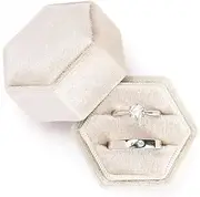 [Generic] Velvet Ring Box, Octagon Gorgeous Vintage Double Jewelry Ring Gift Box with Detachable Lid for Proposal Engagement Wedding Ceremony (Light yellow, One Size)