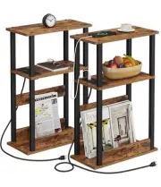 Narrow Side Table with Charging Station, 2 Set of Skinny End Table for Small