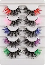 False Eyelashes Colourful Fluffy Wispy Natural Volume Coloured Faux Mink Eyelashes 20 mm Valentines Festival Styles Dramatic 3D Effect Colour Fake Eyelashes for New Year Cosplay Party Stage