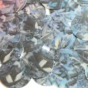 Sequin Round 1.5" Blue Silver Bird Feathers Print Metallic