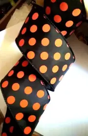 Fall Halloween Orange 1/2" Polka Dots 2.5" by 2 yard Black Satin Wired Ribbon