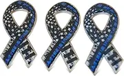 3-Piece Distressed Thin Blue Line Ribbon Lapel Pin or Hat Pin & Tie Tack Set with Clutch Back by Novel Merk, Medium, Metal Silver