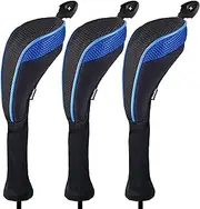 Andux 3pcs/Set Long Neck Golf Hybrid Club Head Covers Interchangeable No. Tag Pack of 3 CTMT-01, Blue