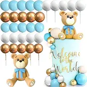 JeVenis Blue Bear Cake Decoration Blue Gold Balls Cake Topper Bears Cake Cake Decoration Baby Shower Birthday Cake Decoration