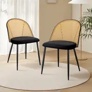 Black Set of 2 Rattan Dining Chairs with Cane Back for Home Kitchen Restaurant Cafe
