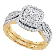14k Yellow Gold Princess Diamond Bridal Wedding Ring Set 7/8 Cttw