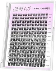 VEYESBEAUTY Lash Clusters Individual Eyelash Extensions Thin & Invisible Band DIY False Eyelashes for Self-application Newbie's Five-Second Series Wispy Lash Tray, Dreamy 8-16mm Mixed Length