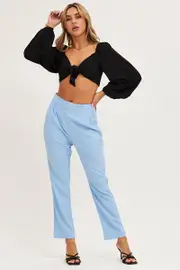 Blue Cropped Pants High Waist Workwear - Size M, Women's Work Pant