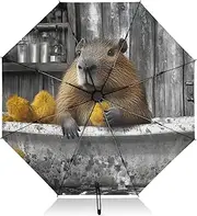 [PDZRMY] Capybara Bathtub Cute UV Protection Travel Umbrella Compact for Rain and Sun - Auto Open and Close UPF 50+ Windproof Portable 46” Sun Umbrella for Women and Men
