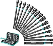 LIBRATON 16PCS Magnetic Nut Driver Set, Long Drivers 6INCH, Metric & SAE for Impact Drill, Shank Bits, 1/4''Hex Shank, Power PH1, PH2, with Storage Bag, Clear