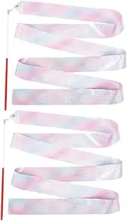 WOONEKY 2pcs Rhythmic Gymnastics Ribbons Dance Streamers Dance Ribbon Play Ribbon Gymnastics Streamer Ribbon Performance Wand Fitness Gymnastics Ribbon Bright Color Dancing Ribbons