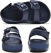 STAHOVY Toddler Boys Girls Double Buckle Sandals Open Toe Flat Slide Kids With Adjustable Back Strap Beach Slippers Children Beach Slippers Children