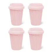 BYO Silicone Reusable Coffee Cup 340ml / 12 Oz in Pink with Pink Lid 4 Pack