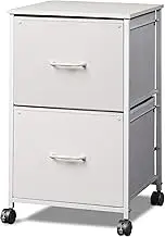 DEVAISE 2 Drawer Mobile File Cabinet, Rolling Printer Stand with Open Storage Shelf, Fabric Vertical Filing Cabinet fits A4 or Letter Size for Home Office, White