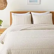 HIARUO Quilt Set Twin Size, 2 Pieces Bedspread Coverlet Comforter Set Lightweight Thin Bedding Blanket with 1 Pillow Covers Shams Modern Full Cover for All Season, Beige Cream Strip Pattern