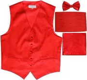 New Men's Paisley Tuxedo Vest Waistcoat & Cummerbund & Bow tie & Hankie Red