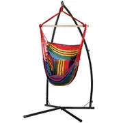 Outdoor Hanging Hammock Pillow Chair with Steel Stand - Rainbow
