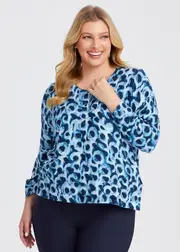 [TS] Taking Shape Spot Print Natural Knit Cardigan Size 20 in Blue Spot Print, Viscose - Plus Size Women's Clothing Blue Spot Print