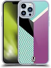 Head Case Designs Turquoise Colour Block Chevron Gel Case [Military Grade Protection] Compatible with Apple iPhone 13 Pro Max
