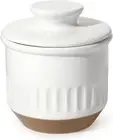 Elegant Embossed Butter Dish Recess Crock Counter Water Line Spreadable French