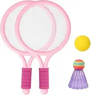 LuDa Colorful Kids Plastic Badminton Tennis Rackets Ball Set Garden Outdoor Sports Toys Gifts for Toddlers Kids - Pink