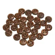 30pcs Wooden Sewing Button 10mm 4 Holes Round Craft Buttons, Coffee