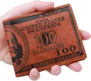 Mens Leather Wallet Bill Money Billfold US 100 Dollar Safe Purse Bifold US FAST