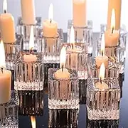 Taper Candle Holders, Small Glass Candlestick Holders,12Pcs Candle Holders, Clear Glass Candle Holders Bulk for Table Centerpiece,Wedding,Valentines Day, Party, Windowsill, Festival