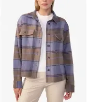 Sanctuary Anthropologie Purple Cotton Starstruck Cropped Plaid Shacket Jacket S