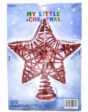 Mini Glitter Star Tree Topper,Red plastic,Glitter Covered,Spiral Cone,5"l x 5"w
