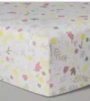 Cloud Island Homespun Floral Fitted Crib Sheet Yellow Pink Gray New