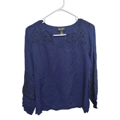 Wrangler Retro Bohemian Top Blue Eyelet Details Large Classic Casual Flowy