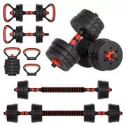 44LB Adjustable Dumbbell Set 4-in-1 Home Gym Weights Barbell Kettlebell Stands