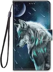 Compatible with Samsung Galaxy A53 5G Case Silicone Leather Case Flip Wallet Bumper Card Slot Magnetic Foldable Pattern Animal Motif Case Cover Cases Mobile Phone Case (Wolf 1)