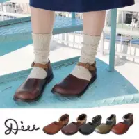 在飛比找蝦皮購物優惠-日本品牌 Diu 真皮止滑圓頭娃娃鞋 深咖啡 22〜23cm